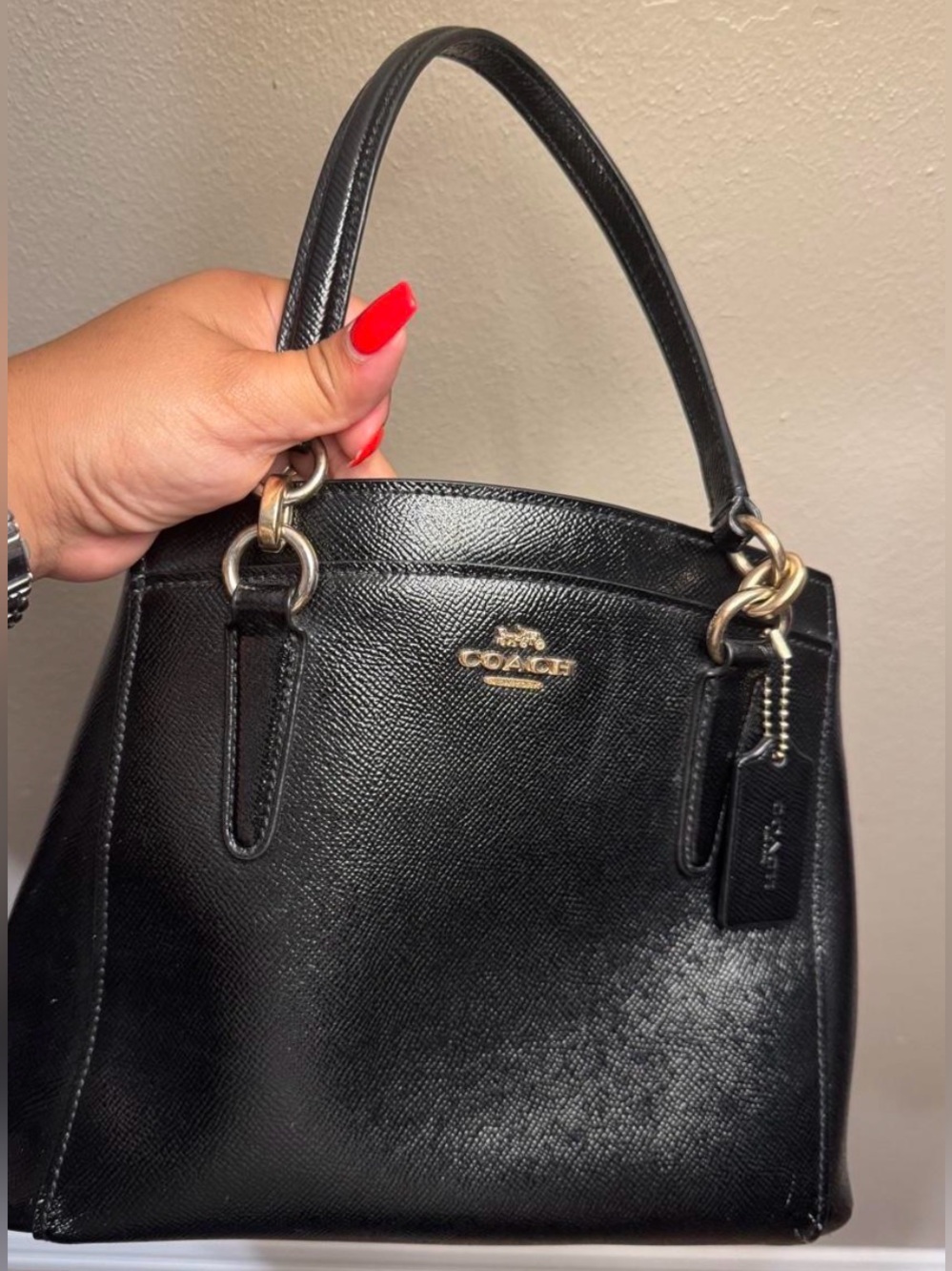 Coach Black Leather Shoulder Bag with Gold Hardware